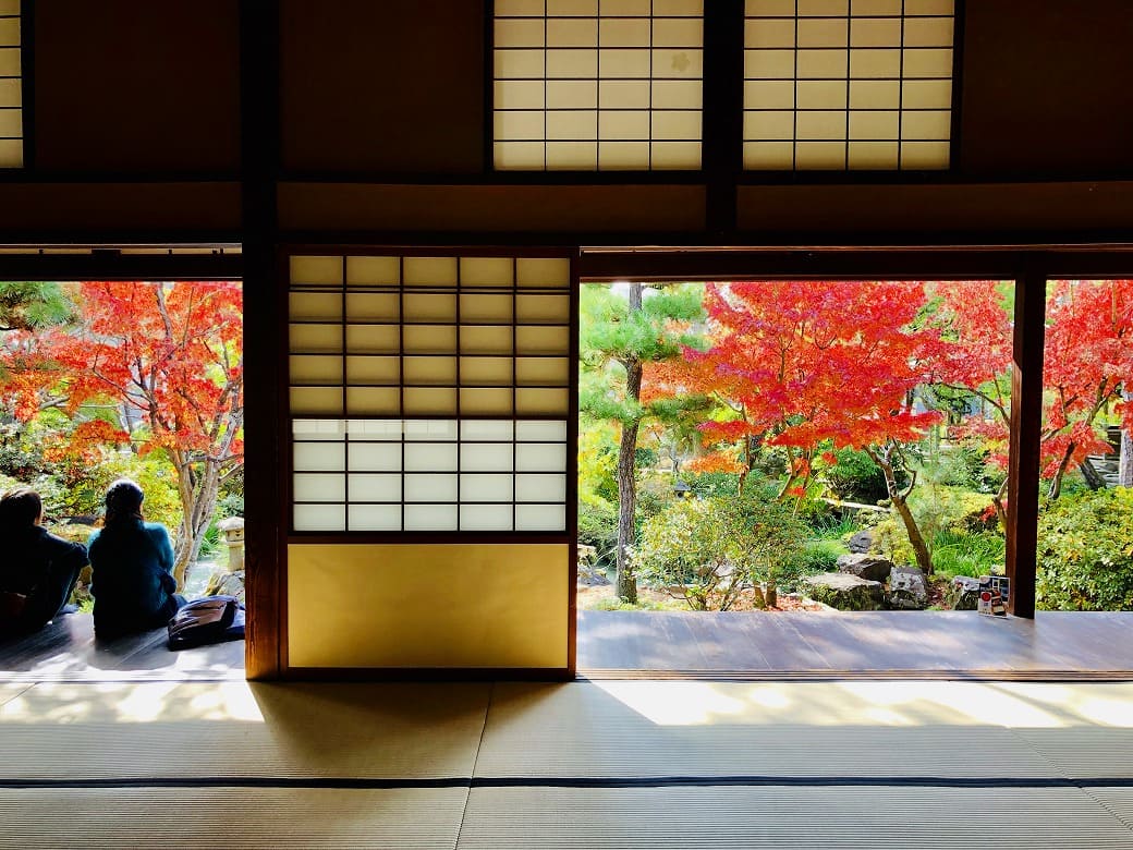 障子が切り取る紅葉が見事！「新渓園」