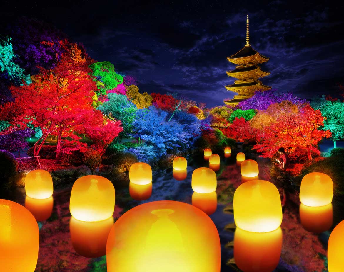 世界遺産・東寺をインタラクティブなアート空間に。「チームラボ 東寺 光の祭 -TOKIOインカラミ」8/6から開催
