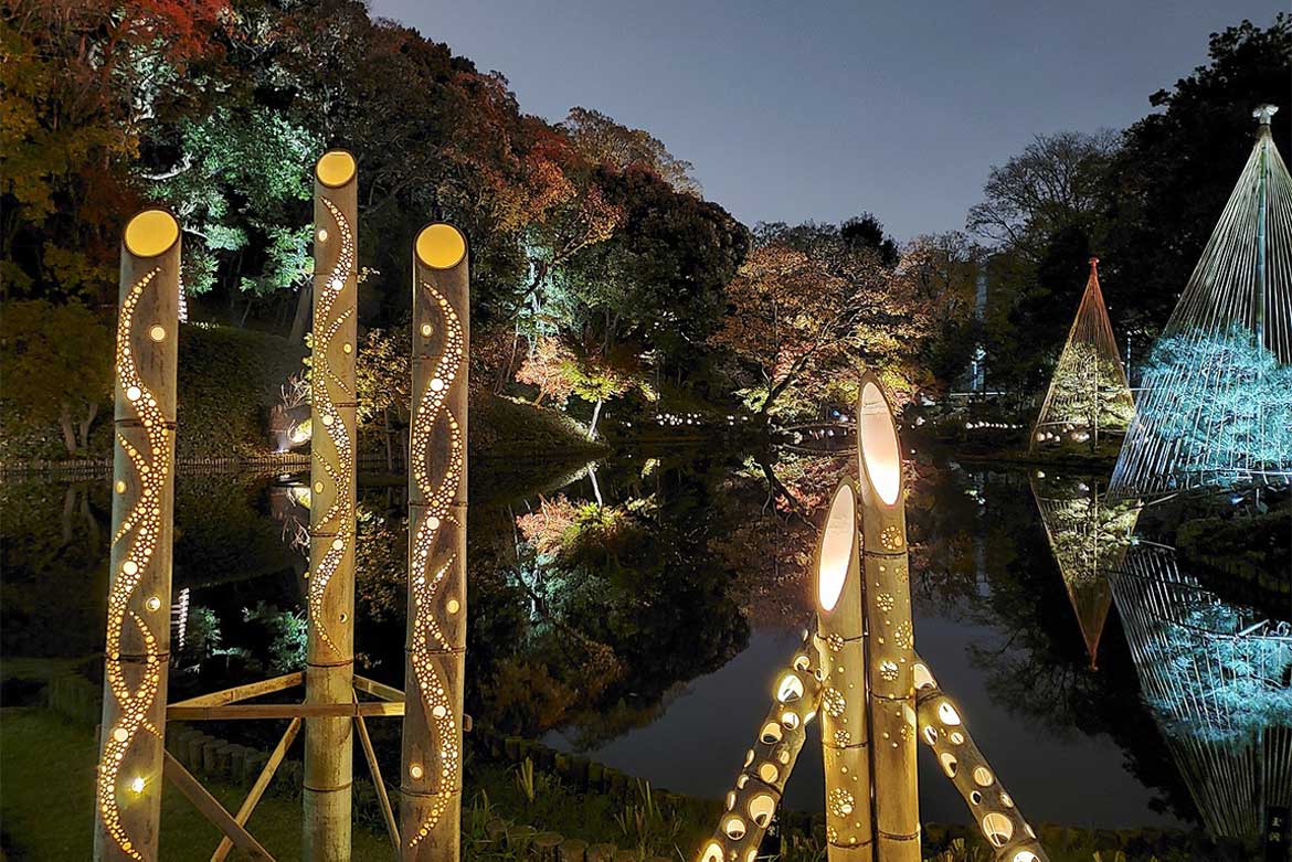 熊本との「縁」により灯される「竹あかり」演出を東京で。「肥後細川庭園」が幻想的にライトアップ