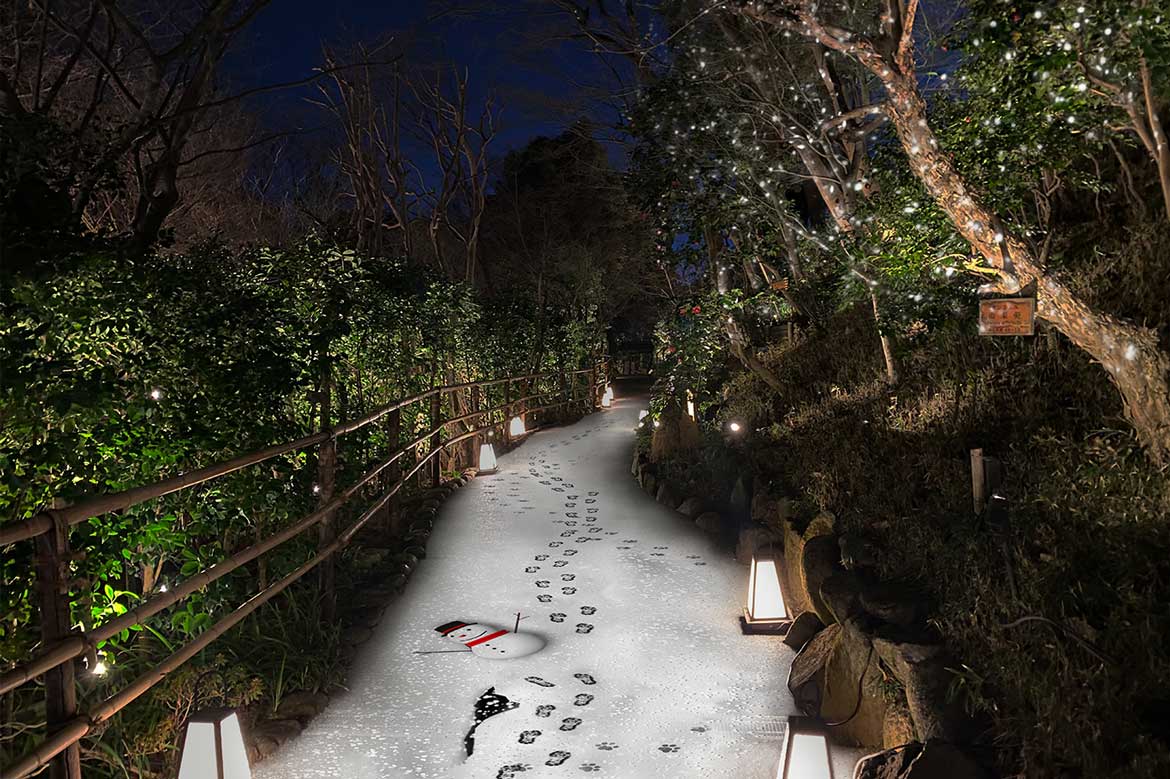 ホテル椿山荘東京にて雪景色を堪能。冬の庭園演出「雪の小路 ～Crystal Snow Path～」