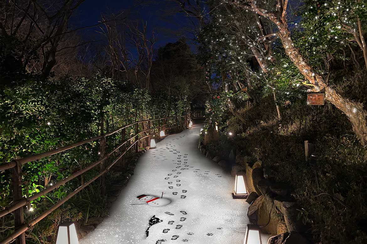 ホテル椿山荘東京にて雪景色を堪能。冬の庭園演出「雪の小路 ~Crystal Snow Path~」