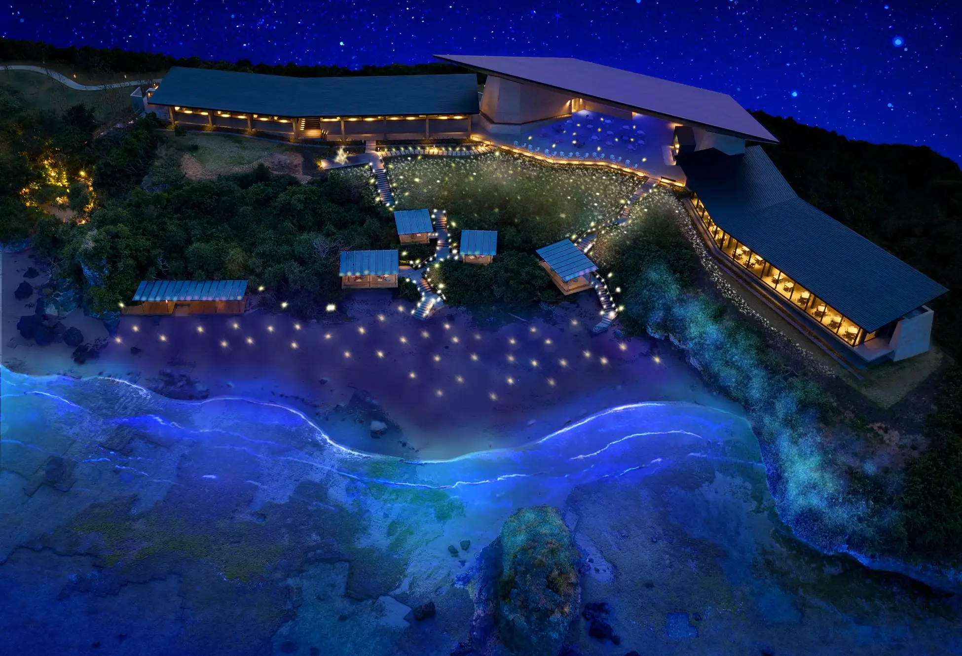 星降る海辺で過ごす幻想の夜。「イルミーバンタ 海辺の夜あかり」バンタカフェで開催【星野リゾート】