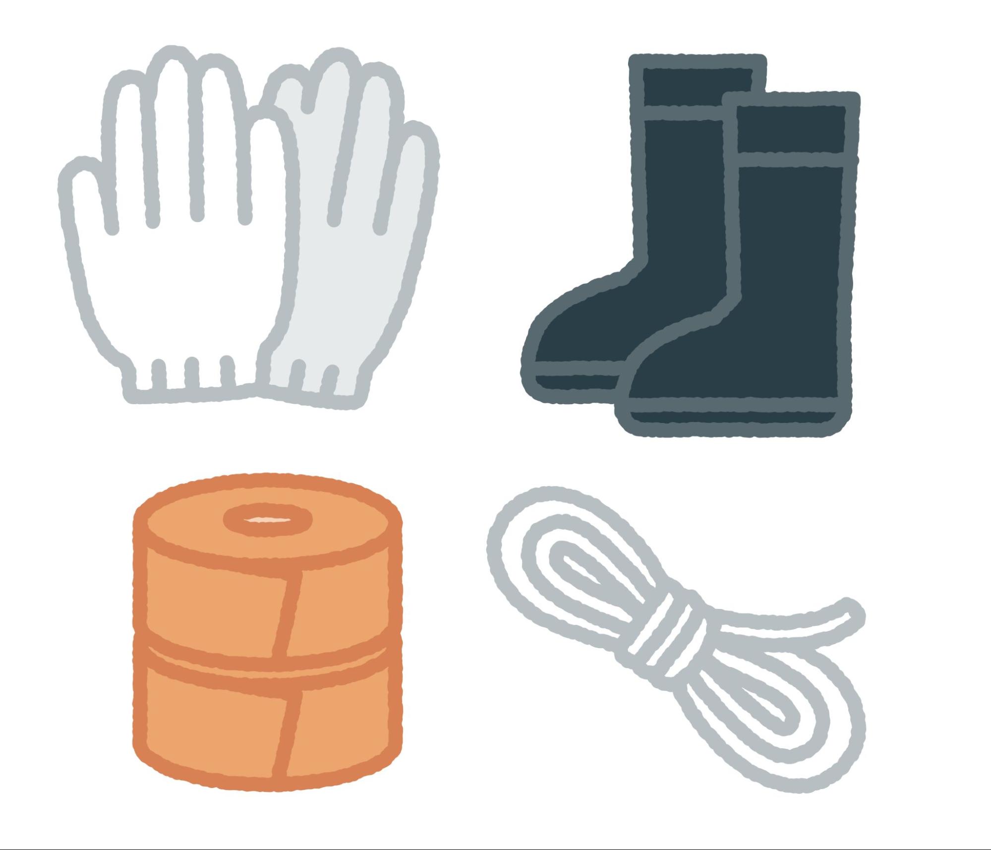 ⑤軍手・ガムテ－プなど自分が必要なアイテム